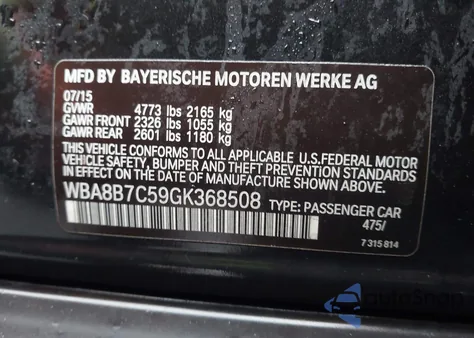 2016 BMW 340I xDrive from USA, damaged, VIN WBA8B7C59GK368508
